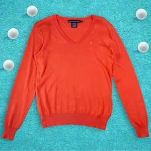 Ralph Lauren Golf Cotton & Cashmere Red / Orange V-Neck Long Sleeve Sweater - XS